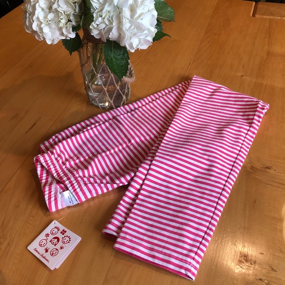 NWT Hanna Andersson Hot  Pink and White Striped Leggings Size 160 - Picture 1 of 6